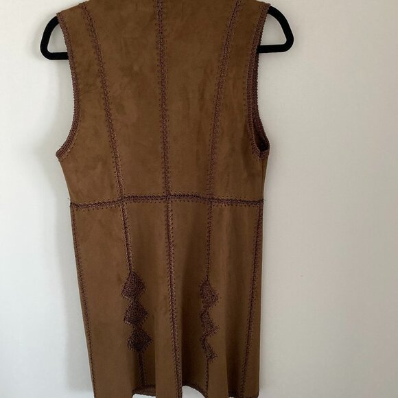 EUC ZARA WOMEN EMBROIDED VEST SLEEVELESS TIE-UP TOP BROWN SIZE S - Picture 6 of 9